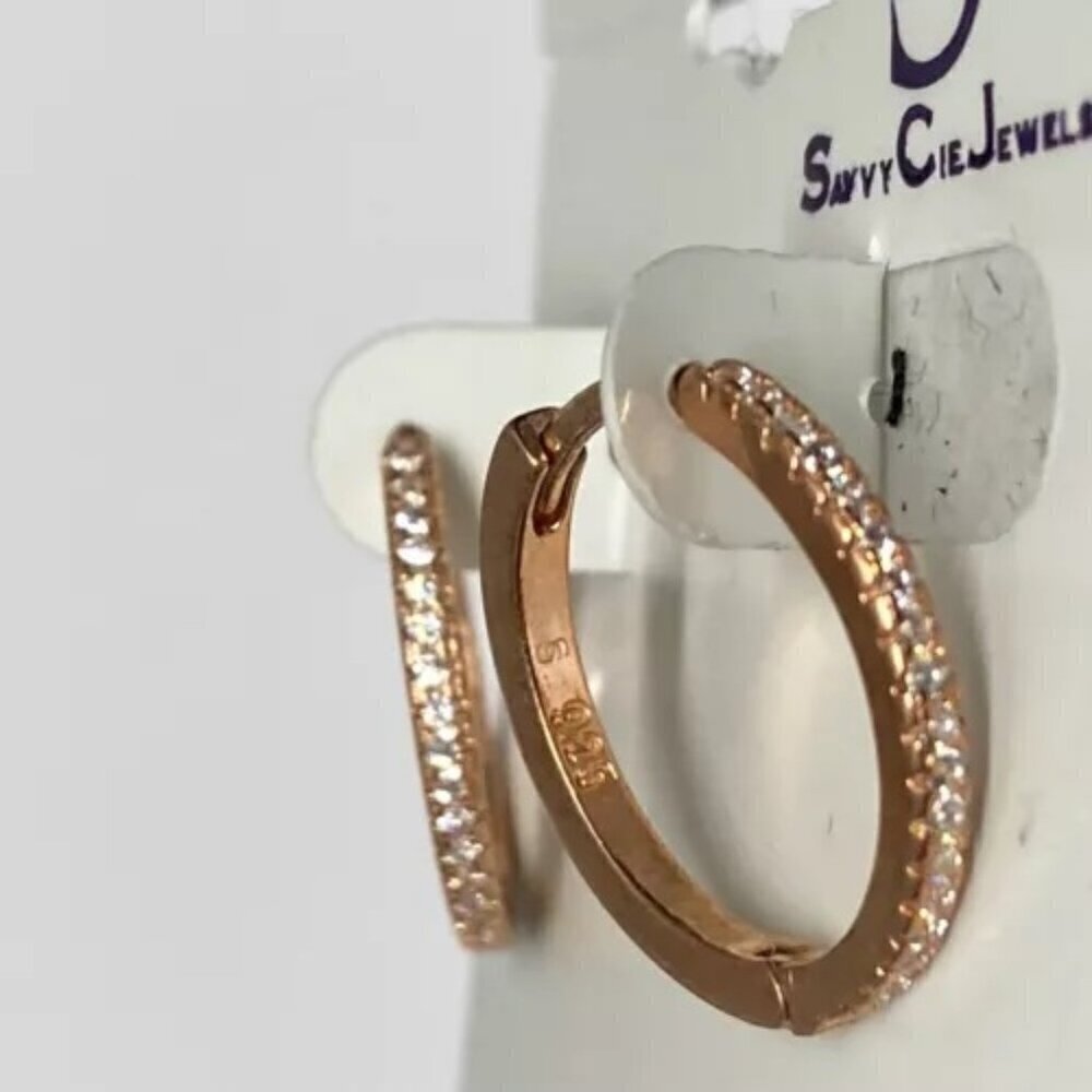 Sterling Silver Earrings Rose Gold Plated Savvy Cie Jewels Hoops Stamped 925 NWT